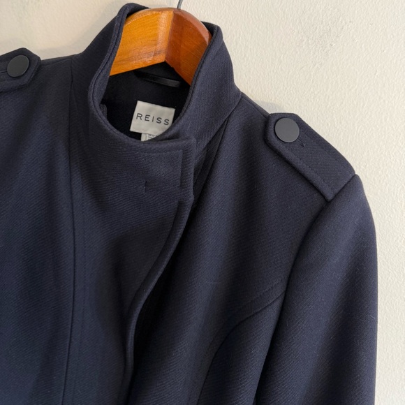 NEW REISS Enara Wool Military Coat Jacket Navy Funnel Neck UK12 US8 EU40 M - Picture 10 of 16